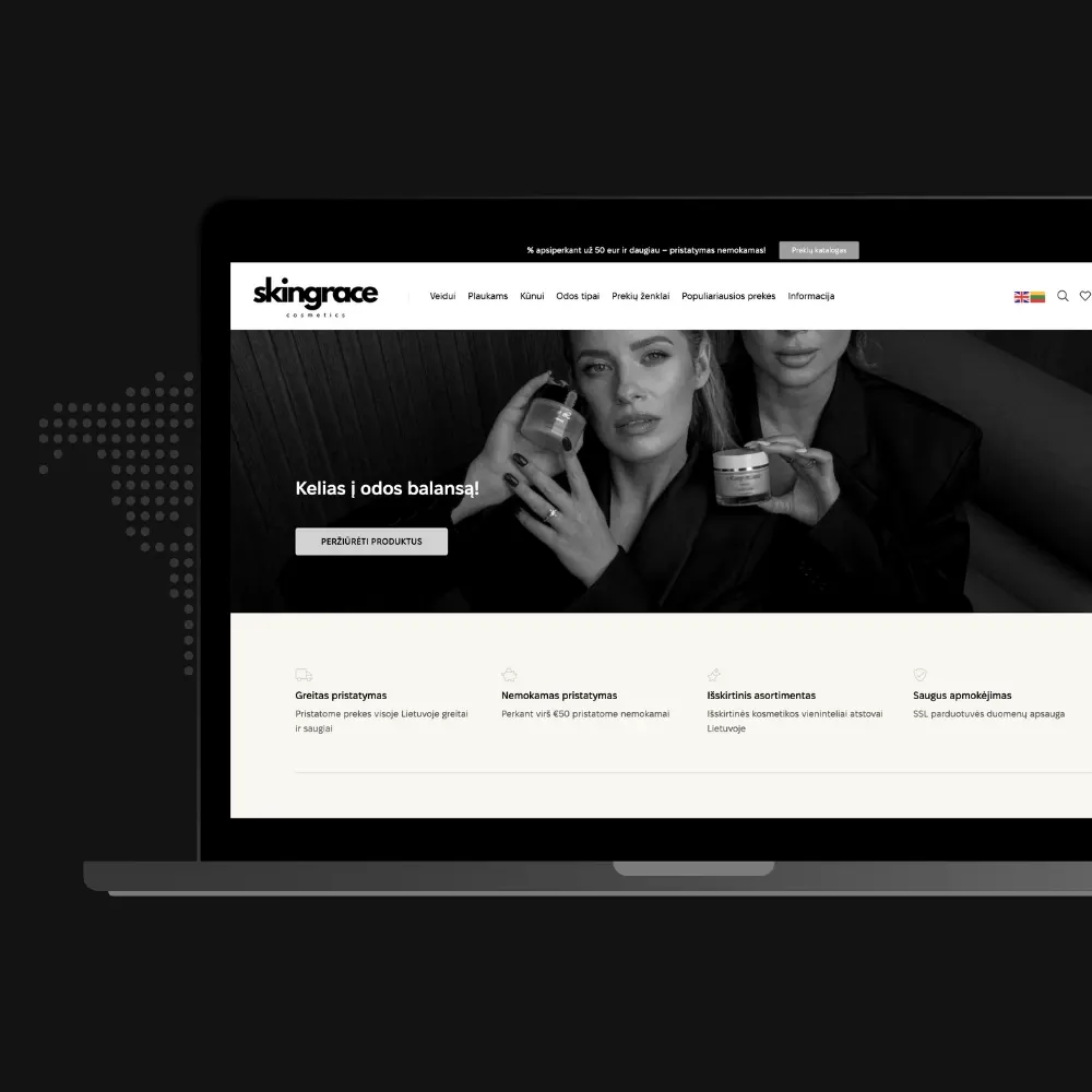Skingrace – svetainės ekrano nuotrauka