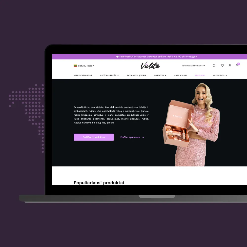 VioletaShop – svetainės ekrano nuotrauka