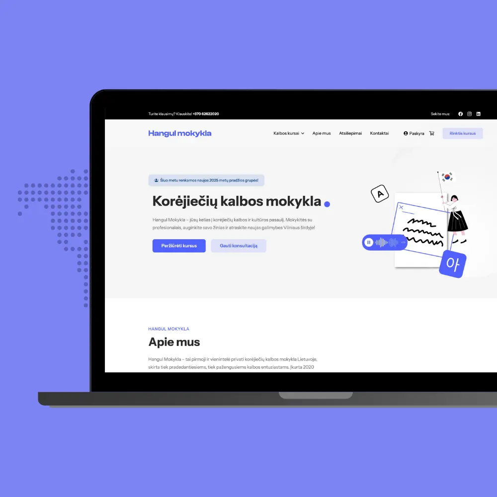 Hangul mokykla – svetainės ekrano nuotrauka